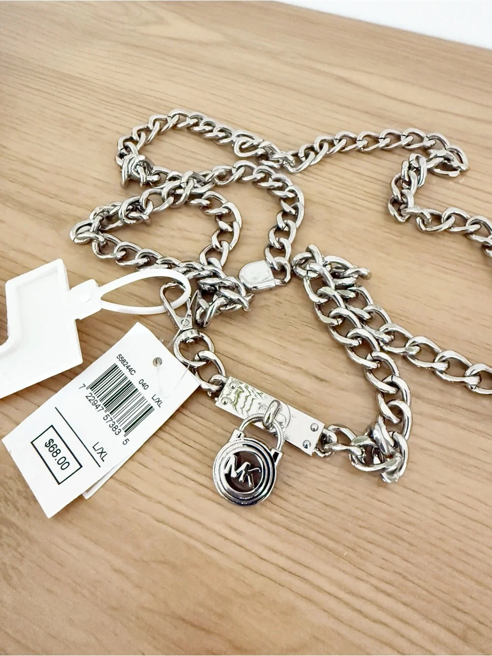 NEW Michael Michael Kors Silver-Toned Chain Belt Waist Detail Size L/XL